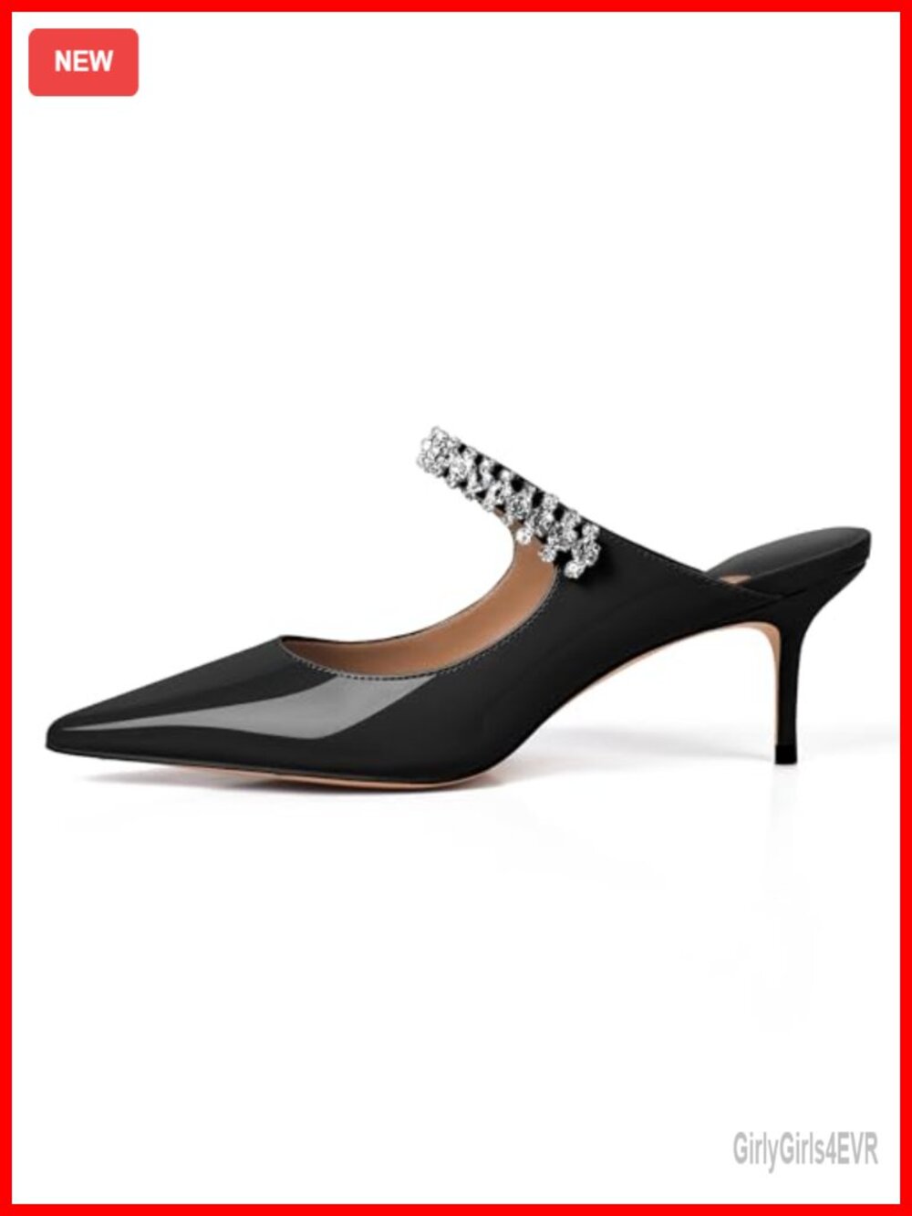 XINIUNIU Women's Rhinestone Kitten Heel Mules Pointed Toe Slip-On Heels